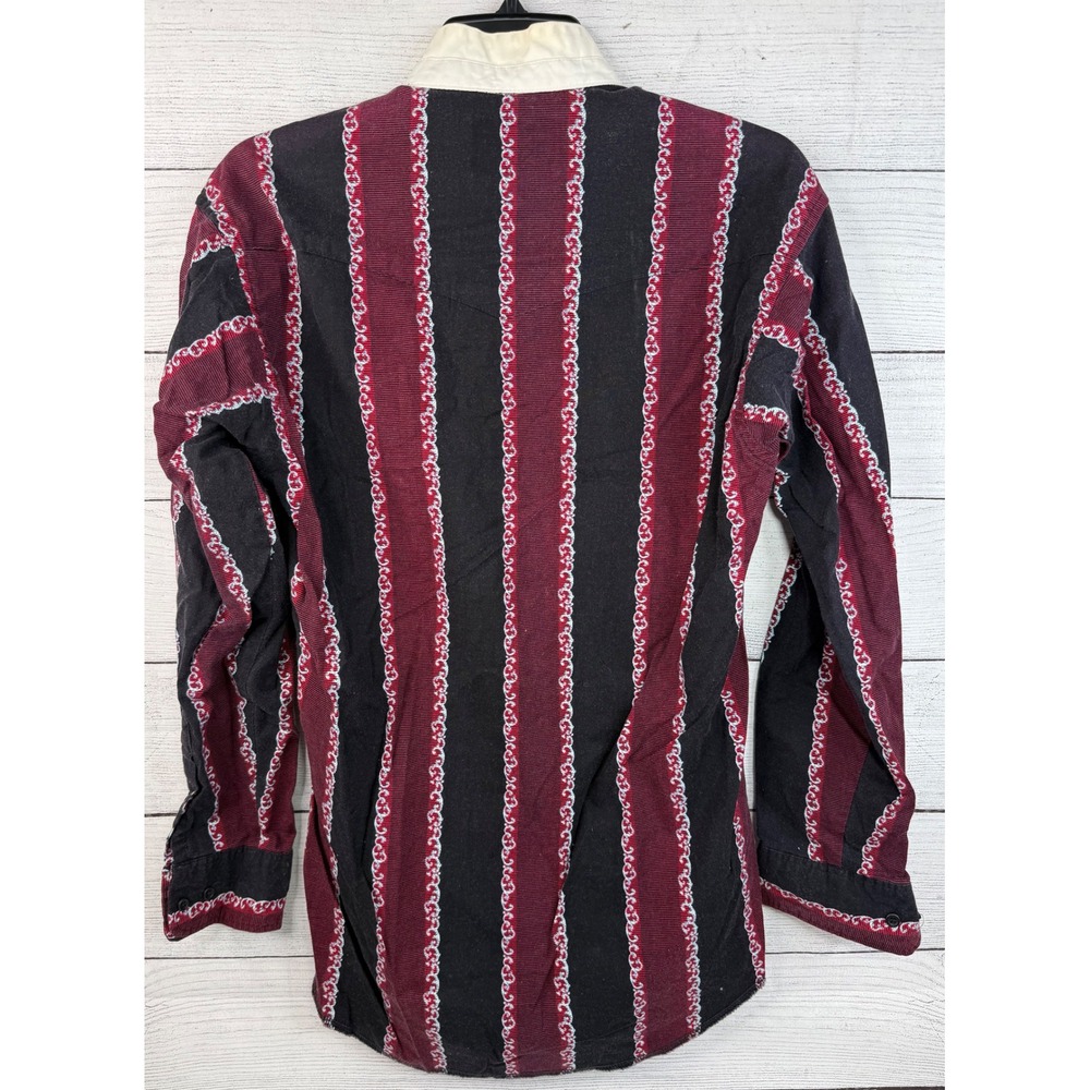 Wrangler X Long Tails Western Shirt Black Burgundy Chain Print Mens 14 1/2 x 33 - Picture 2 of 4